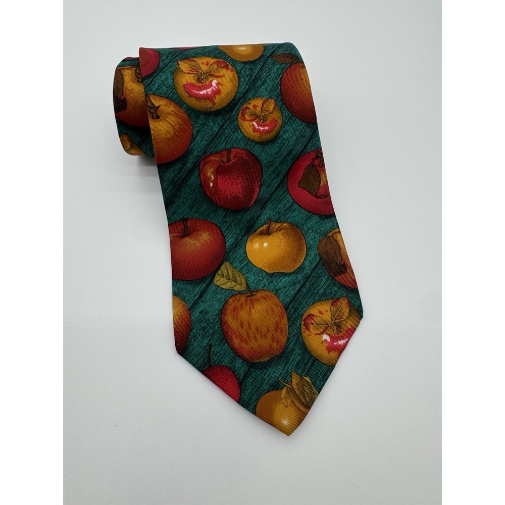 Structure Tie Green Apple Fruit Novelty Silk Necktie Red Yellow Pattern Mens